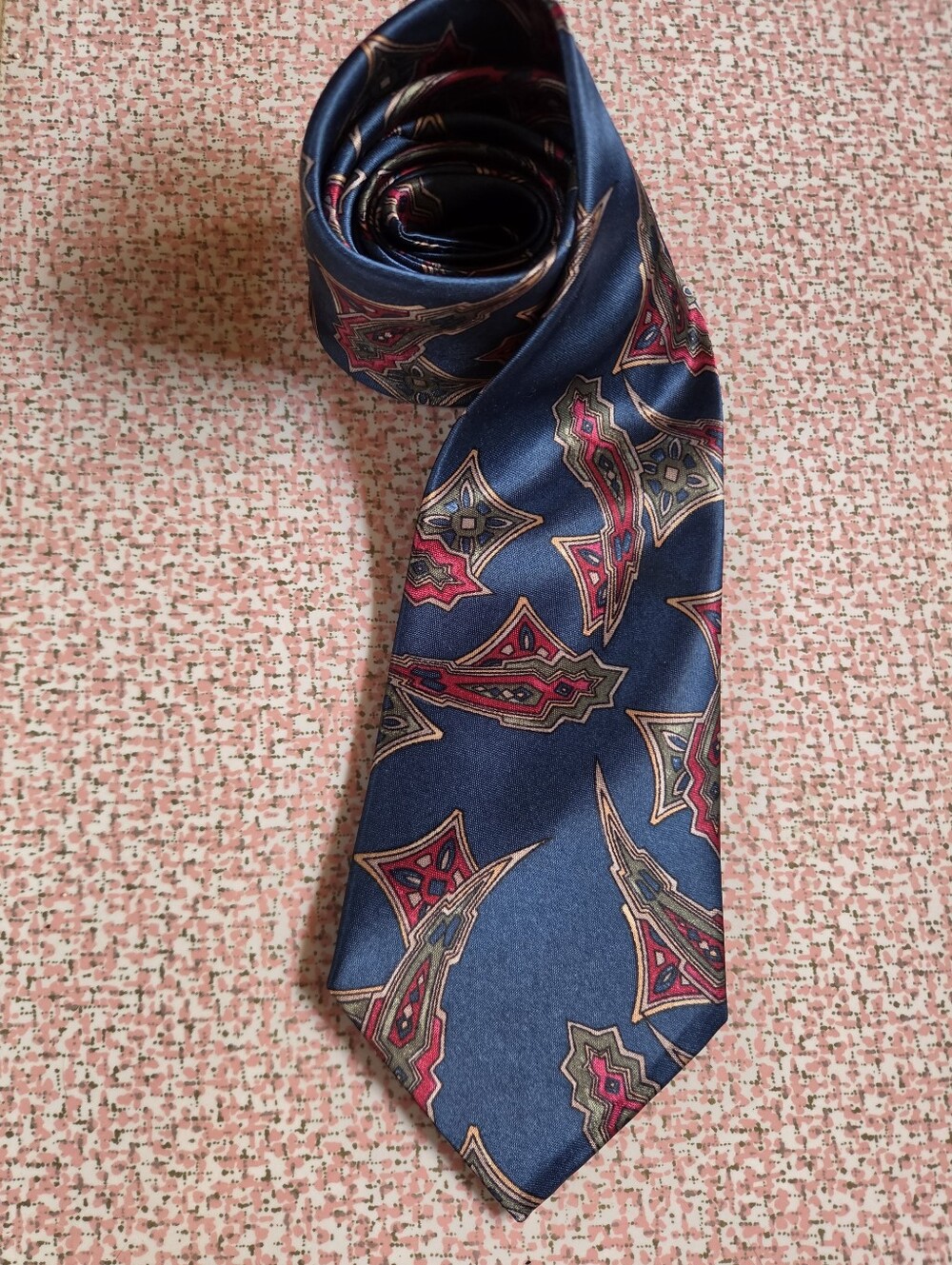 Vintage G. Rinoldi Blue Necktie Abstract Geometric Medallion Paisley 90s USA
